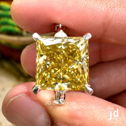 5.35 CT Princess Cut Canary Yellow Moissanite Engagement Ring, Anniversary Gift Ring for Her, Distance Pave Wedding Ring, Best Proposal Ring