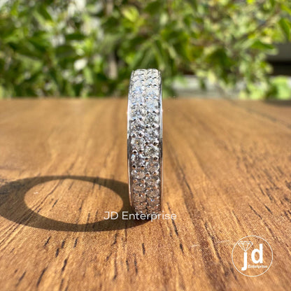 Round Moissanite Band, Colorless Moissanite Wedding Band, Double Row Eternity Band, Full Eternity Engagement Band, Stackable Matching Band