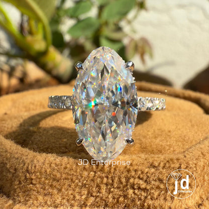 5.50 CT Colorless Moval Moissanite Engagement Ring, Hidden Halo Wedding Ring, 3/4 Pave Set Bridal Ring, Anniversary Gift Ring for Women