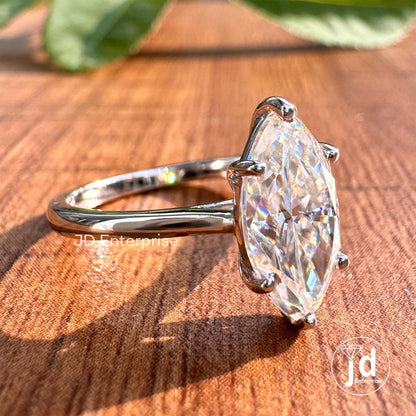 2.10 CT Marquise Cut Colorless Moissanite Solitaire Ring, Comfort Fit Classic Engagement Ring, Wedding Ring, Proposal Ring, Anniversary Ring