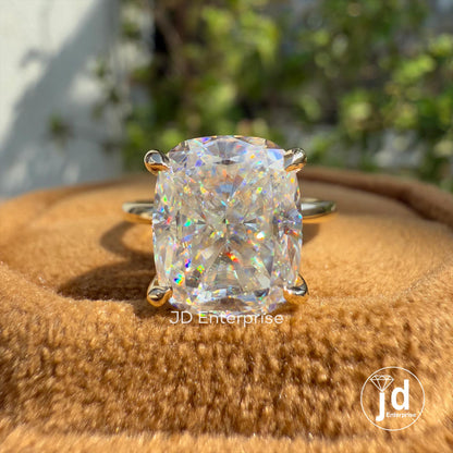 4.00 CT Cushion Cut Moissanite Solitaire Ring, Hidden Halo Engagement Ring, Weeding Ring, Yellow/White/Rose Gold Ring, Anniversary Gift Ring