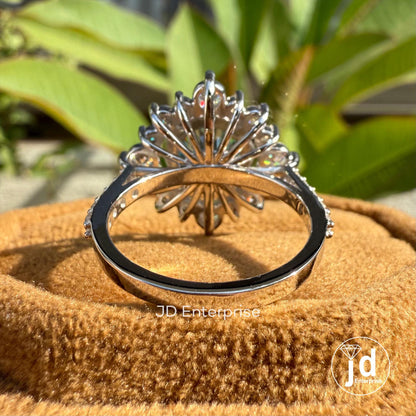 3.50 CT Round Cut Bluegreen Moissanite Engagement Ring, Vintage Halo Anniversary Gifts Ring, Flower Design Cluster Wedding Rings for Women