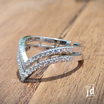 Curved Wedding Band, V Shaped Chevron Band, Double Layer Half Eternity Band, Anniversary Band, Engagement Band, Stacking Band, Matching Band