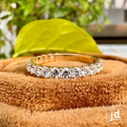 2.50 MM Round Moissanite Dainty Wedding Band, Moissanite Half Eternity Shared Prong Matching Engagement Bands, 10k Yellow Gold Bridal Band