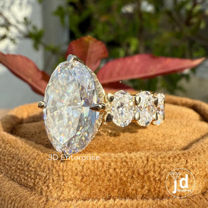 Large Oval Moissanite Engagement Ring, Hidden Halo With Wide Band, 13.0 TCW Oval Wedding Ring, Big Oval Cut Celebrity Style Yellow Gold Ring