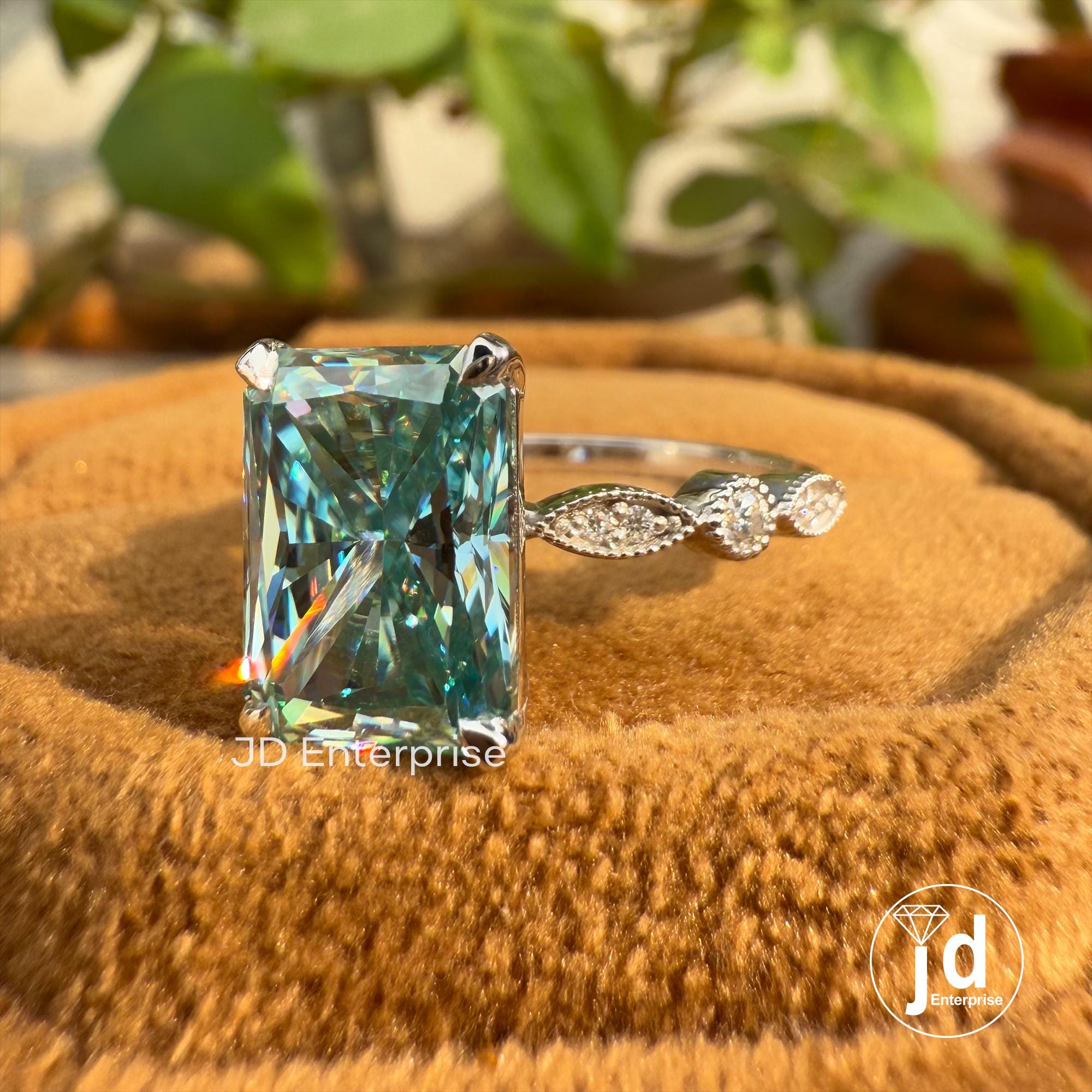 3.00 CT Cyan Blue Radiant Cut Engagement Ring, Milgrain Wedding Ring, Promise Ring, Bridal Ring, Anniversary Gift Ring, Claw Prong Setting