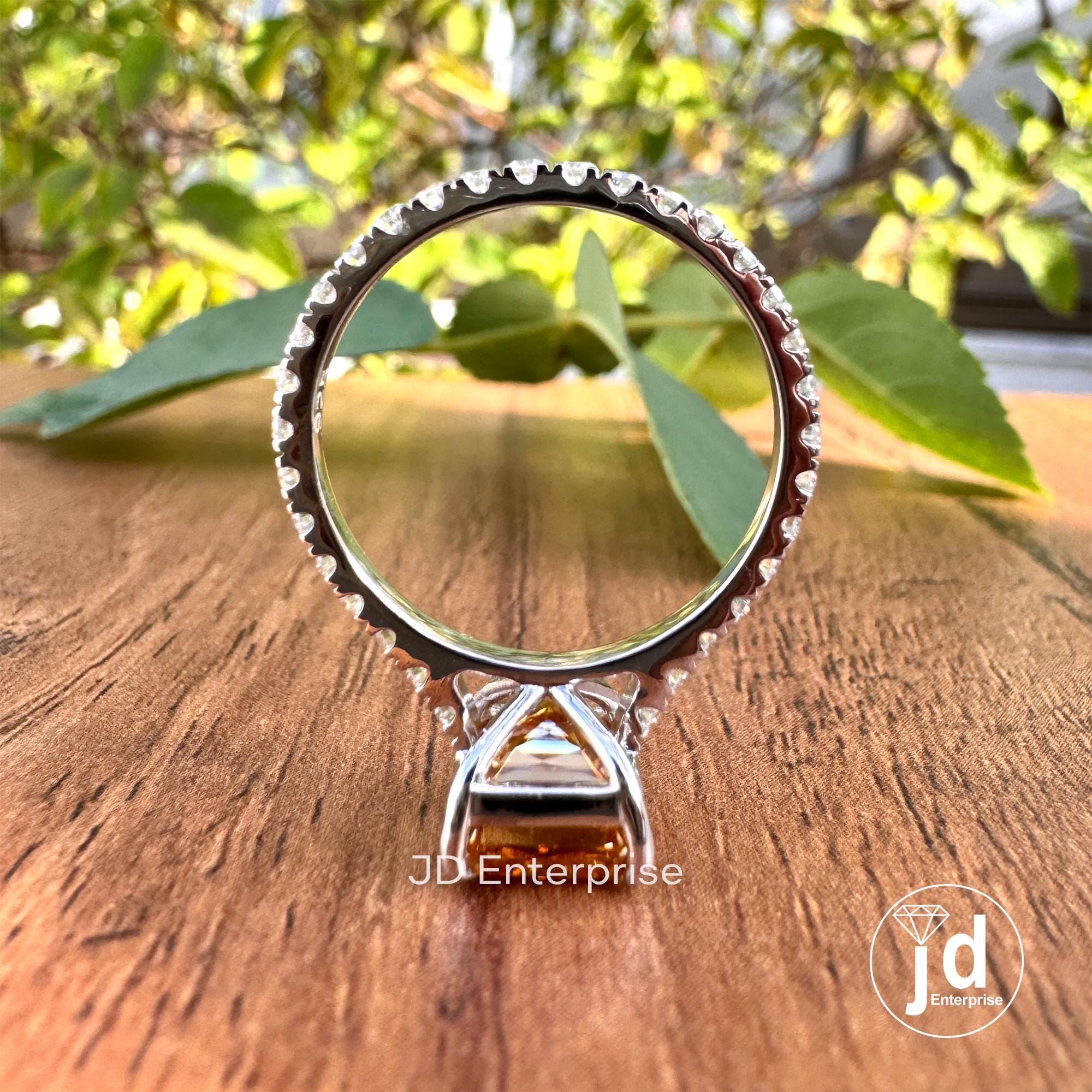 Elegant Criss Cut Champagne Moissanite Engagement Ring, Full Eternity Pave Bridal Ring, X-Facet Wedding Ring, Anniversary Ring, Promise Ring