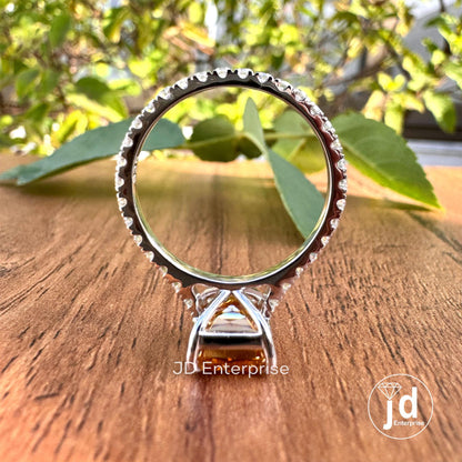 Elegant Criss Cut Champagne Moissanite Engagement Ring, Full Eternity Pave Bridal Ring, X-Facet Wedding Ring, Anniversary Ring, Promise Ring