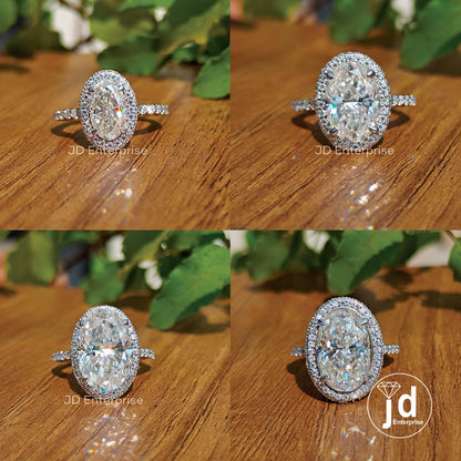 Vintage Halo Oval Cut Moissanite Engagement Ring, Pave Set Wedding Ring, Crushed Ice Anniversary Ring for Gift, Bridal Ring, Propose Ring