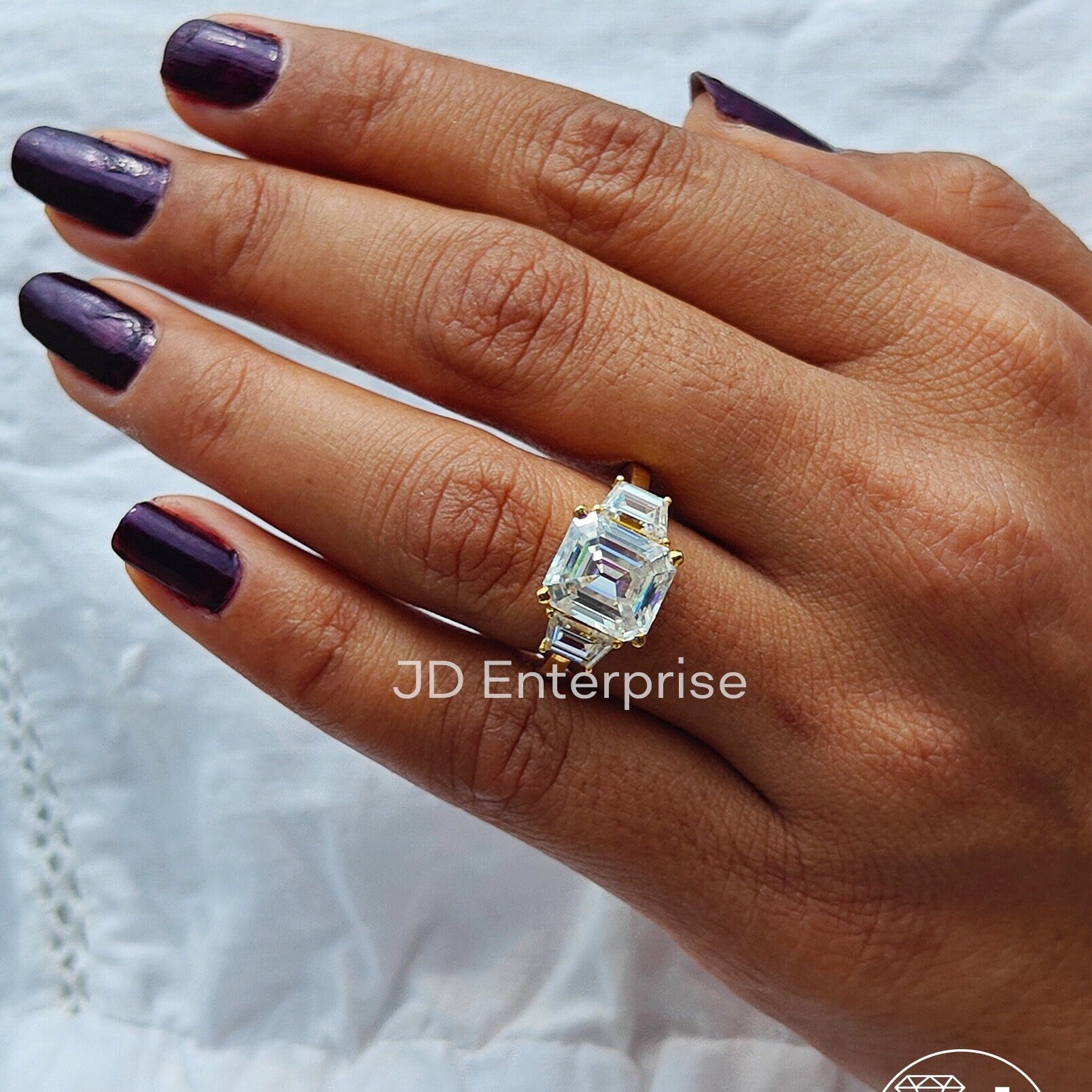 4.00CT Old Mine Emerald Cut Colorless Moissanite Engagement Ring, Three Stone Wedding Ring, Vintage Proposal Ring, Anniversary Gift Ring