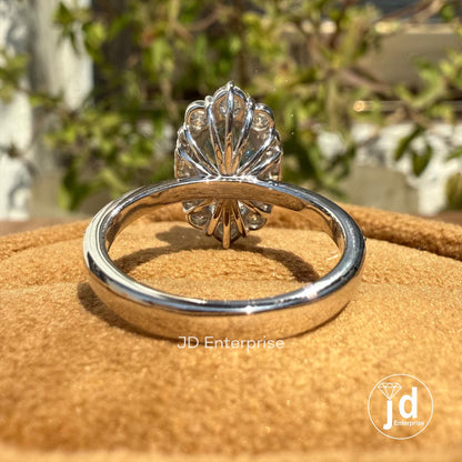 2.00 CT Cyan Blue Moissanite Oval Cut Engagement Ring, Flower Style Halo Wedding Ring, Accent Ring, Tapper Shank Pave Set Ring, Bridal Ring