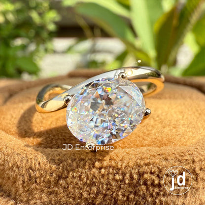 Skinny Crushed Ice 3.00 CT Colorless Oval Cut Moisskkanite Engagement Ring, Solitaire Wedding Ring, East to West Set Anniversary Ring for Her