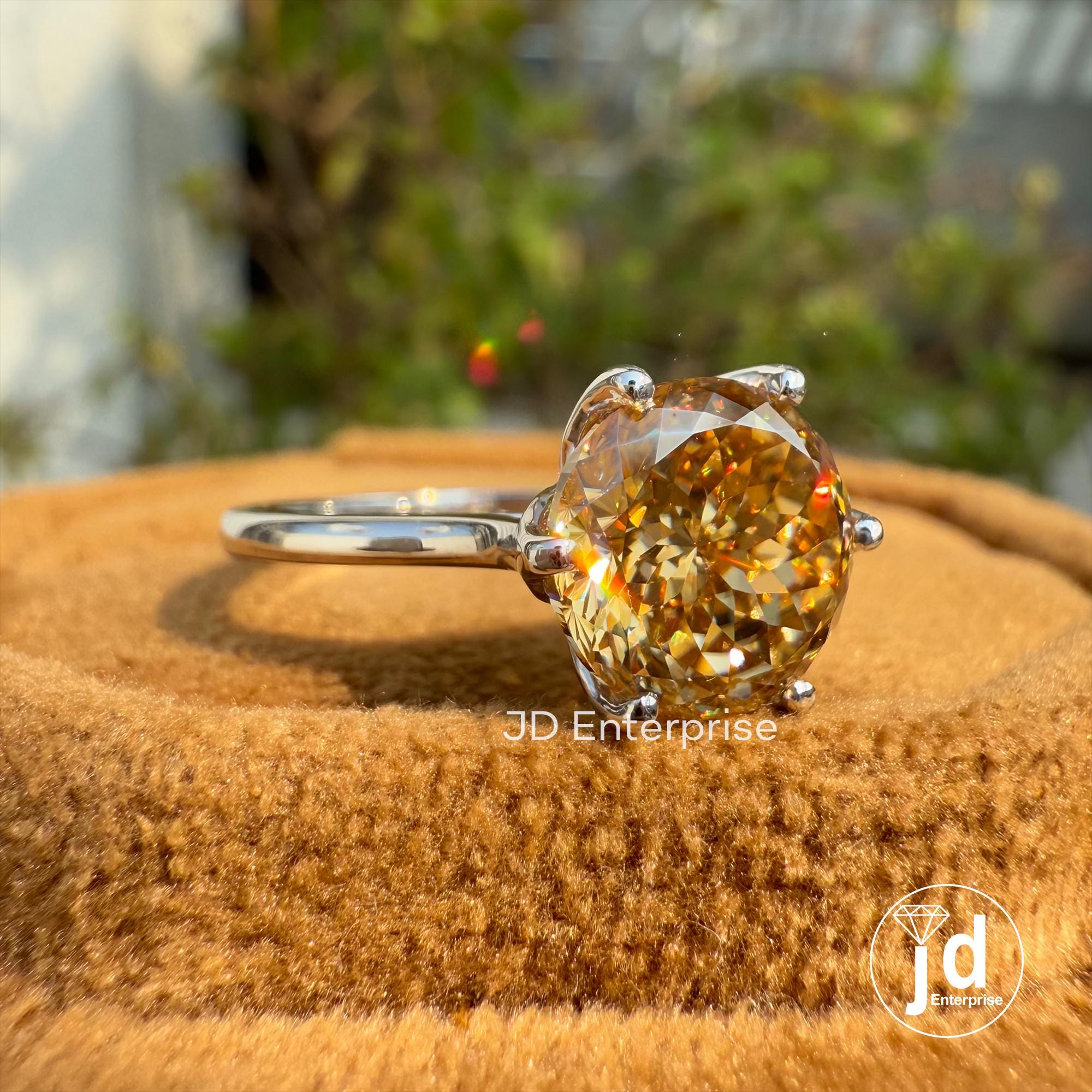 2.50 CT Antique Portuguese Cut Champagne Moissanite Engagement Ring, Solitaire Wedding Ring, Six Claw Prongs, Anniversary Ring, Promise Ring