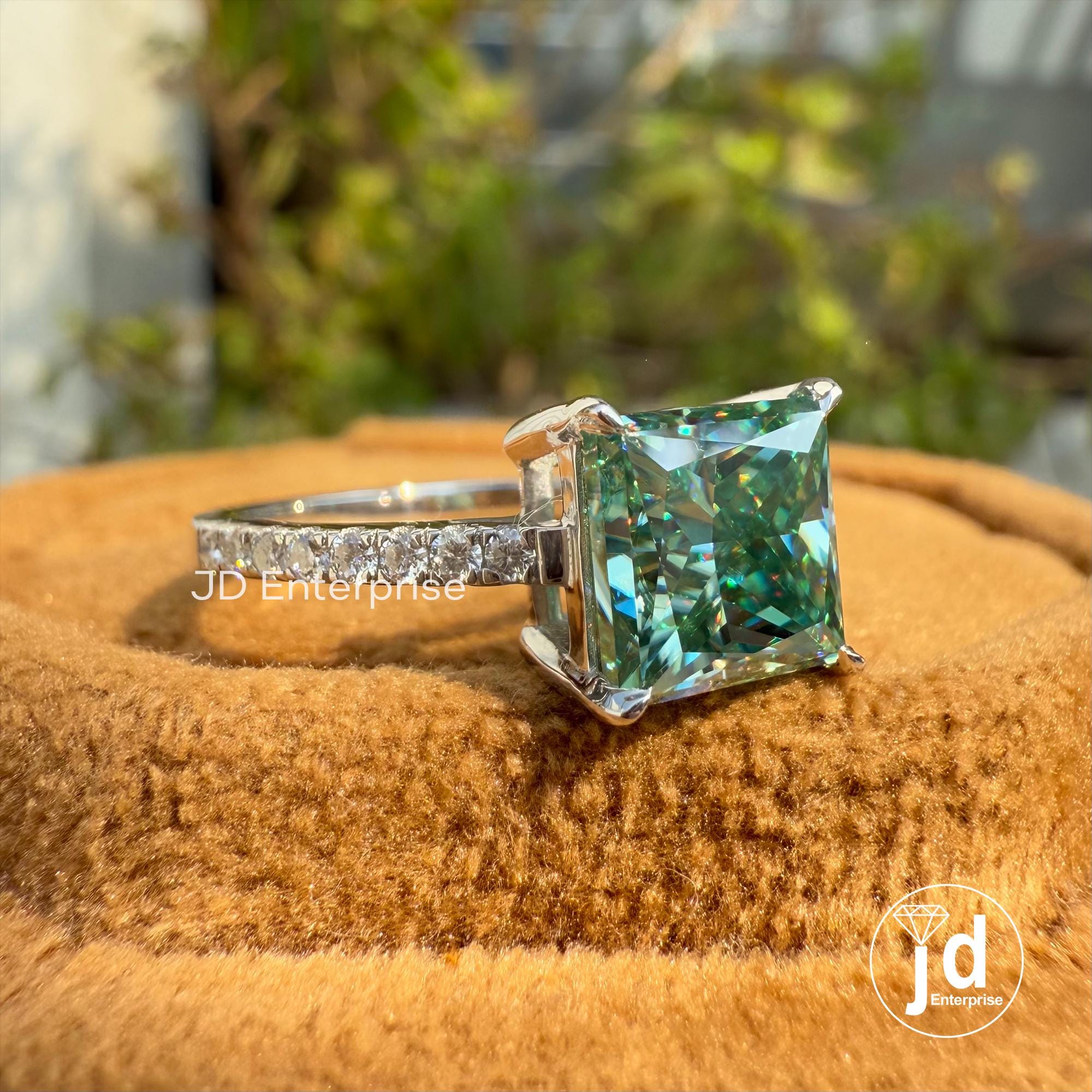 2.00 CT Bluegreen Princess Cut Moissanite Pave Engagement Ring, Wedding Ring, Claw Prongs, Anniversary Gift, Bridal Ring, Proposal Ring