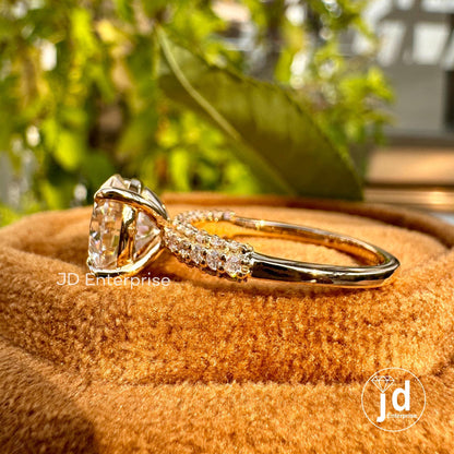 2.50 TCW Round Moissanite Engagement Ring, Three Row Pave Set Solitaire Ring, Micro Pave Wedding Ring, Anniversary Gift Ring for Women