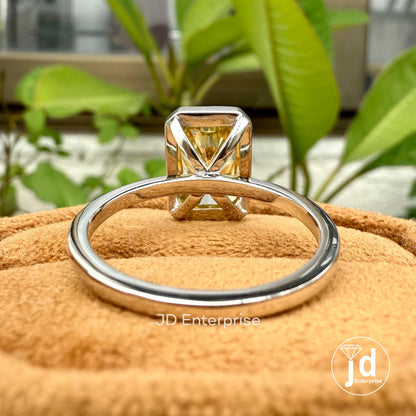 Bezel Set Radiant Cut Canary Yellow Moissanite Engagement Ring, Crushed Ice Radiant Solitaire Bezel Setting Wedding Ring, Anniversary Gifts
