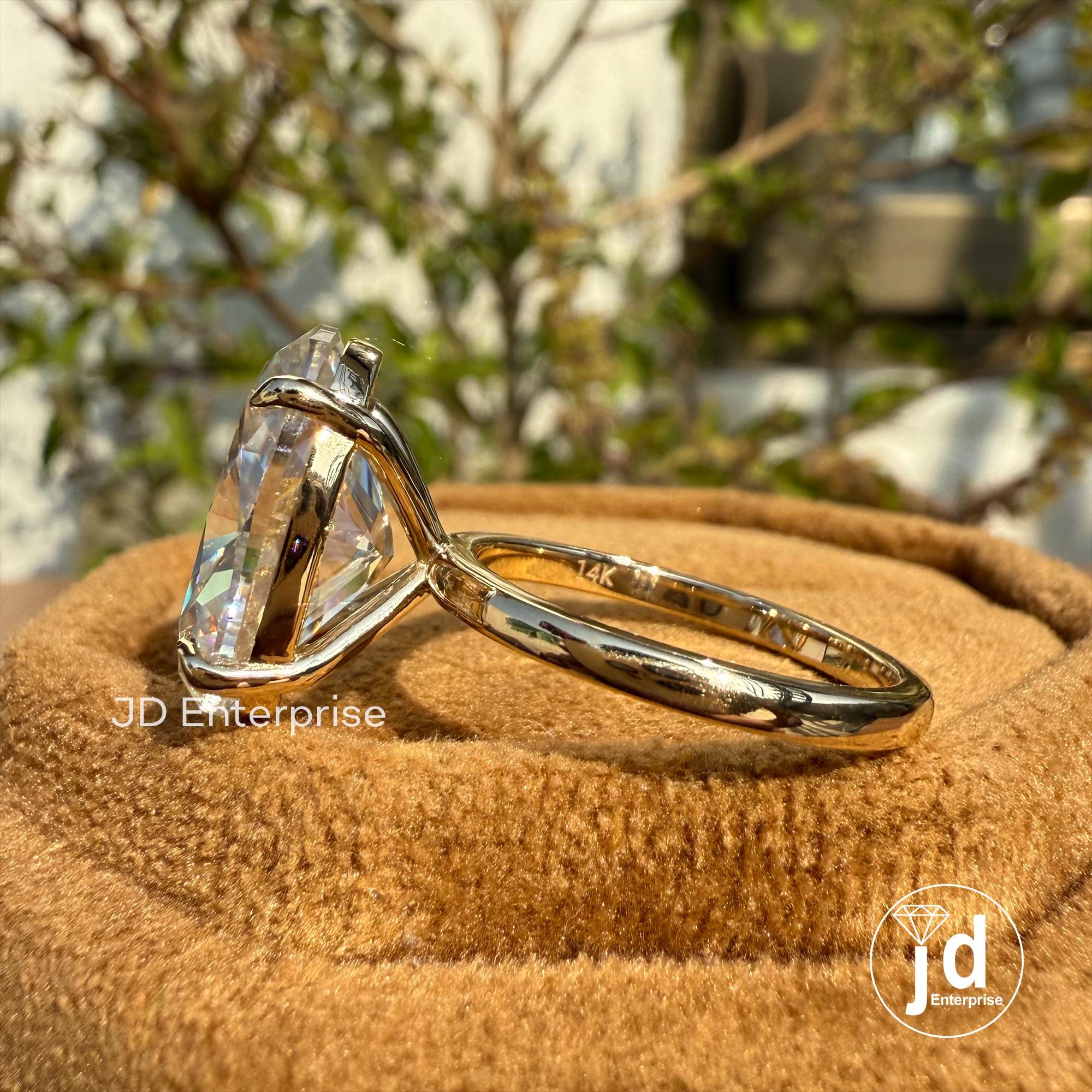 Large 6.50 CT Colorless Oval Cut Moissanite Engagement Ring, Solitaire Wedding Ring, 14k Yellow Gold Ring, Bridal Ring, Anniversary Ring