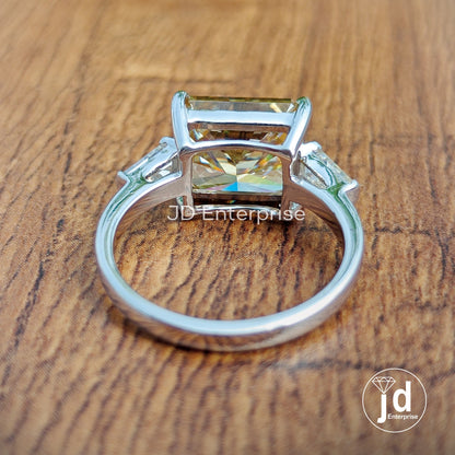 Three Stone Wedding Ring, 5.50 TCW Radiant Cut Canary Yellow Moissanite Engagement Ring, East to West Set Anniversary Ring, Promise Ring