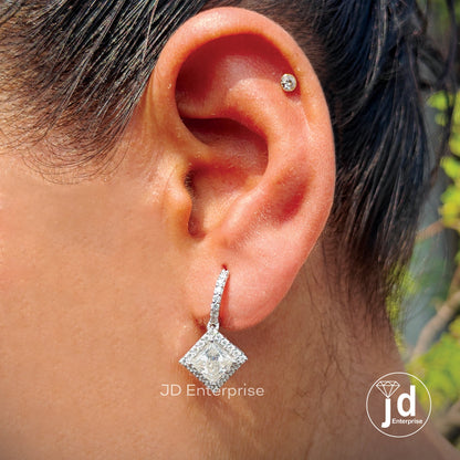 2.60 TW Princess Cut Moissanite Dangle and Drop Earrings, Halo Wedding Earrings, Lever Back Earrings for Women, Bridal Set, Anniversary Gift