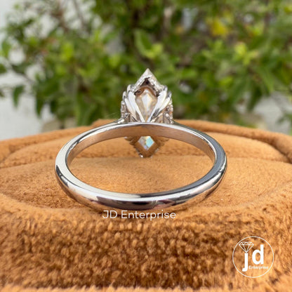 Dutch Marquise Moissanite Engagement Ring, Hidden Halo Wedding Ring, Solitaire Handmade Ring, Bridal Ring, Anniversary Gifts, Proposal Ring