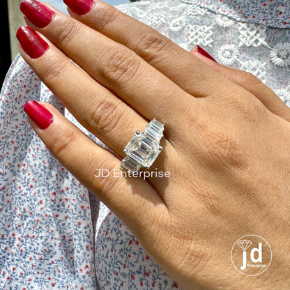 5.00 TCW Colorless Emerald Cut Moissanite Engagement Ring, Sevan Stone Wedding Ring, Anniversary Gifts Ring, Promise Ring, Cocktail Ring