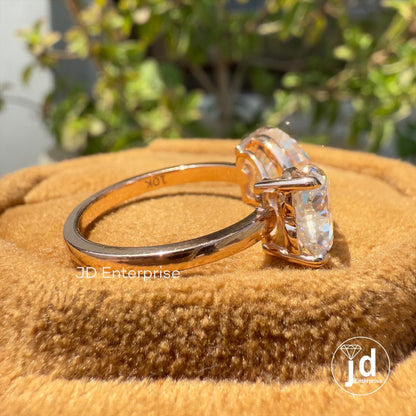 Two Stone Moissanite Ring, 3.00 TCW Heart Shape Moissanite Wedding Ring, Bow Tie Engagement Ring, Promise Ring, Bridal Ring, Rose Gold Ring