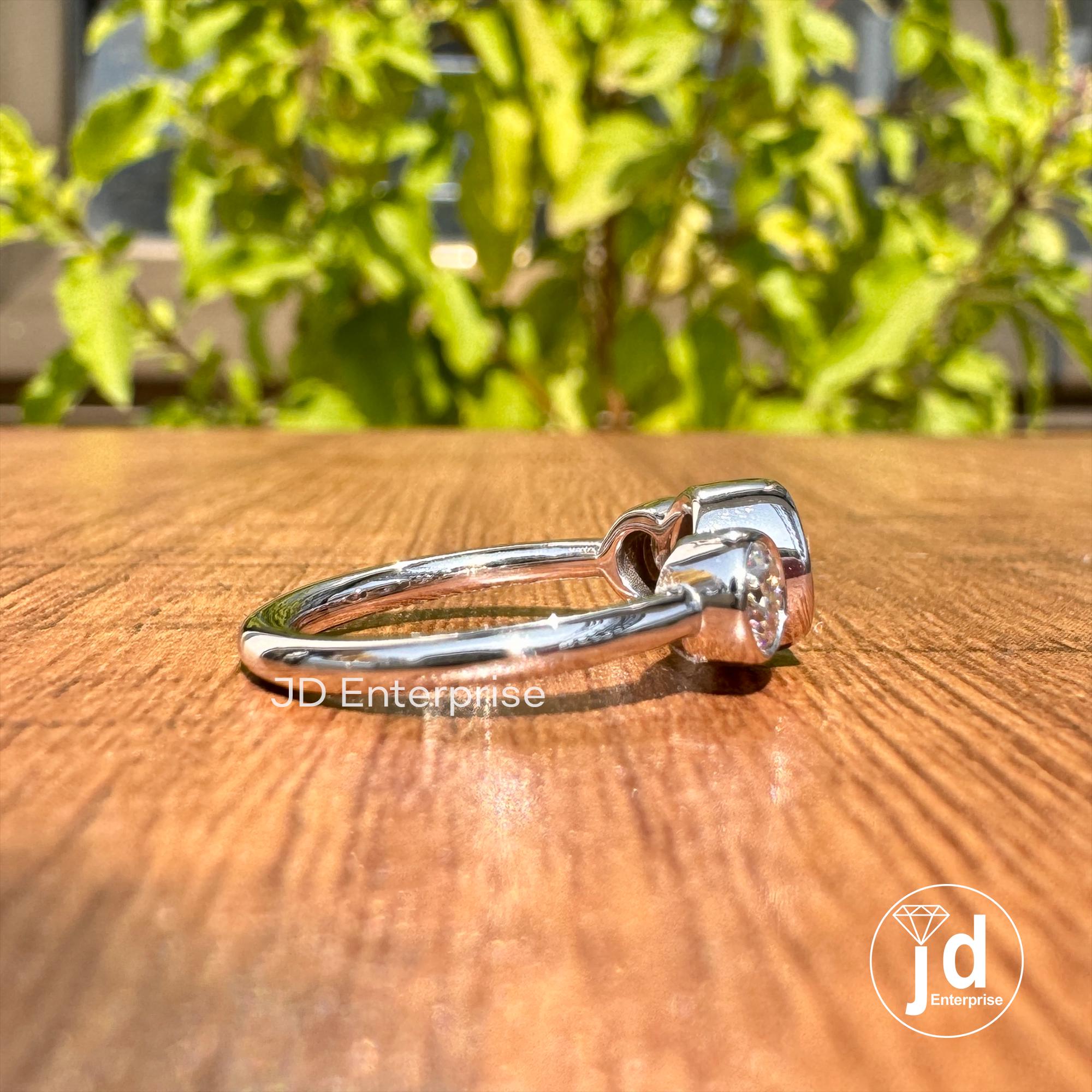 1.09 TW Colorless Round Moissanite Engagement Ring, Bezel Set Moissanite Ring, Three Stone Wedding Ring, Anniversary Ring, Bridal Ring