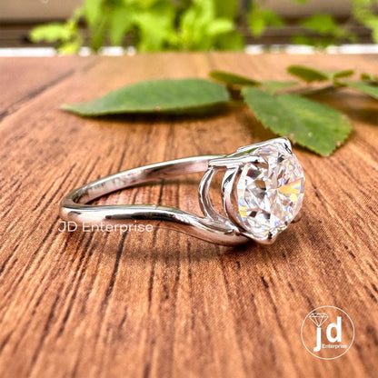 2.50 CT Oval Cut Engagement Ring, Colorless Moissanite Solitaire Wedding Ring, East to West Setting Clow Prongs, Curved Anniversary Ring