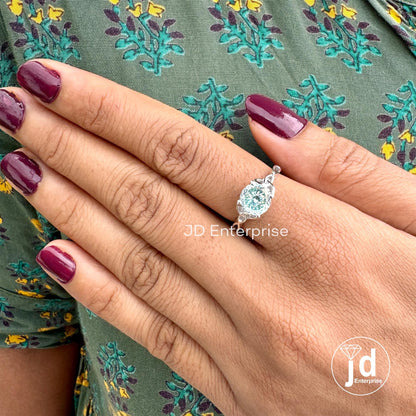 1.50 CT Portuguese Cut Cyan Blue Moissanite Ring Unique Engagement Ring, Solitaire Wedding Ring, 14K Solid Gold Anniversary Gift for Her