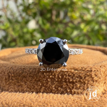 1.50 CT Round Black Moissanite Hidden Halo Engagement Ring, Pave Set Wedding Ring, Anniversary Gift Ring, Promise Ring, Proposal Ring