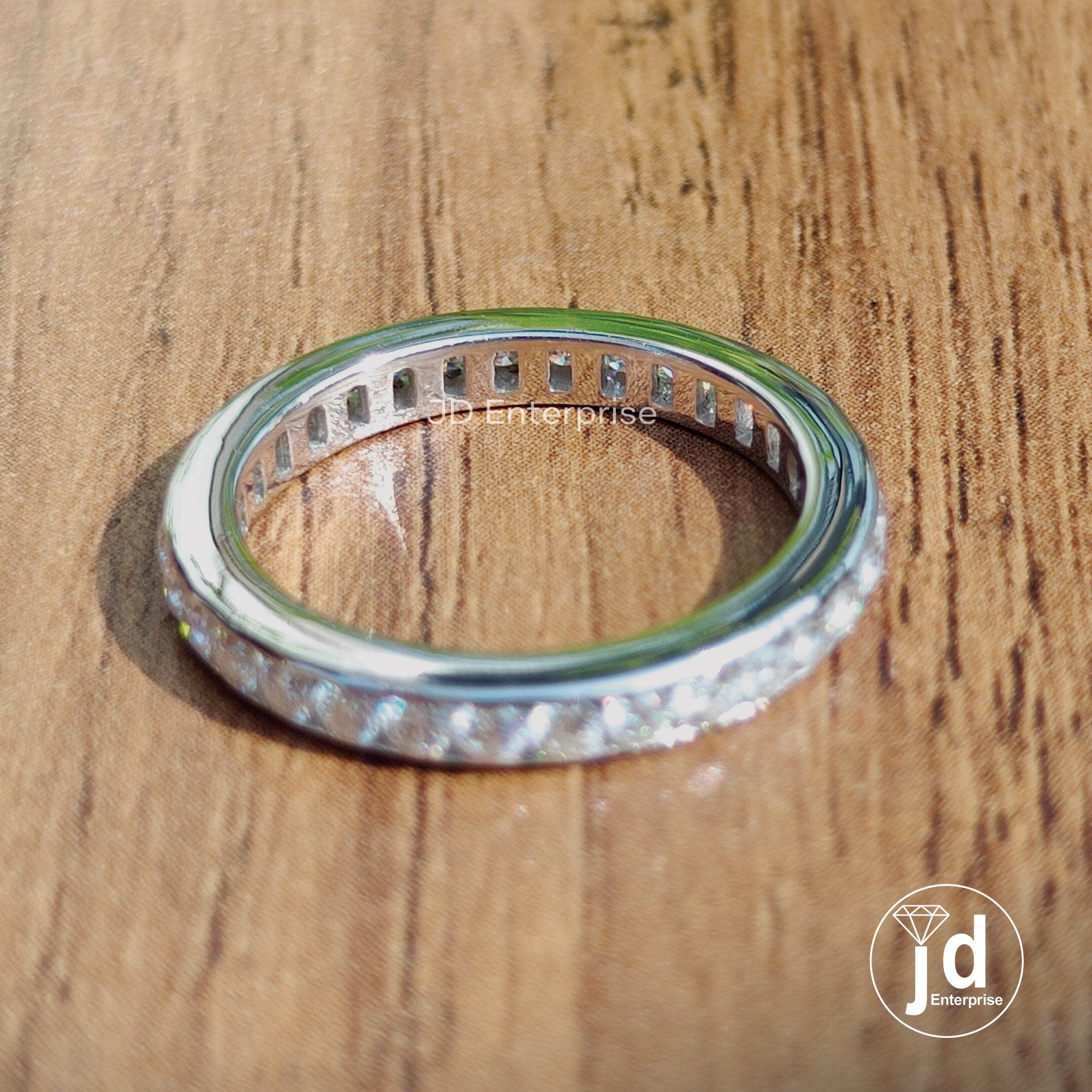 Stunning 2.00 MM Round Cut Moissanite Wedding Band in Channel Set, Full Eternity Moissanite Wedding Band, Stacking Band, Bridal Ring Set