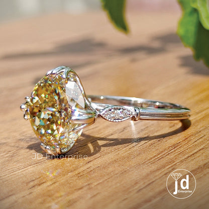 5.14 CT Portuguese Cut Canary Yellow Moissanite Ring, Engagement Ring, Solitaire Wedding Ring, 10k/14k/18k Gold Anniversary Ring, Bridal Set