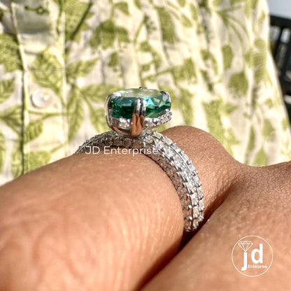 Dutch Marquise Cut Moissanite Hidden Halo Engagement Ring, Comfort Fit Wedding Ring Set, Three Row Pave Bridal Ring Set, Wedding Band