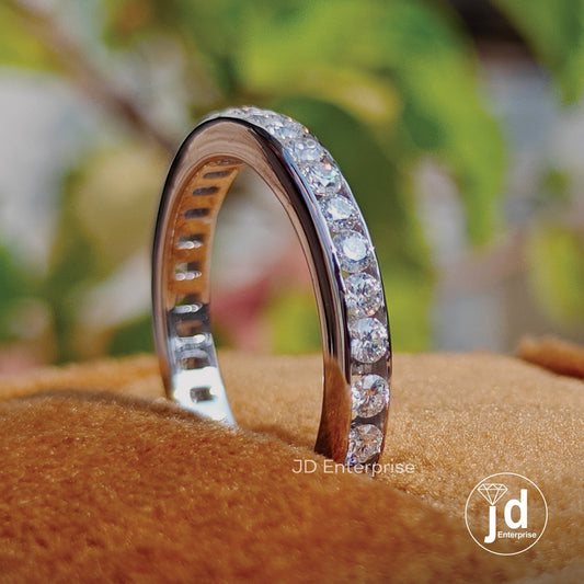Stunning 2.00 MM Round Cut Moissanite Wedding Band in Channel Set, Full Eternity Moissanite Wedding Band, Stacking Band, Bridal Ring Set