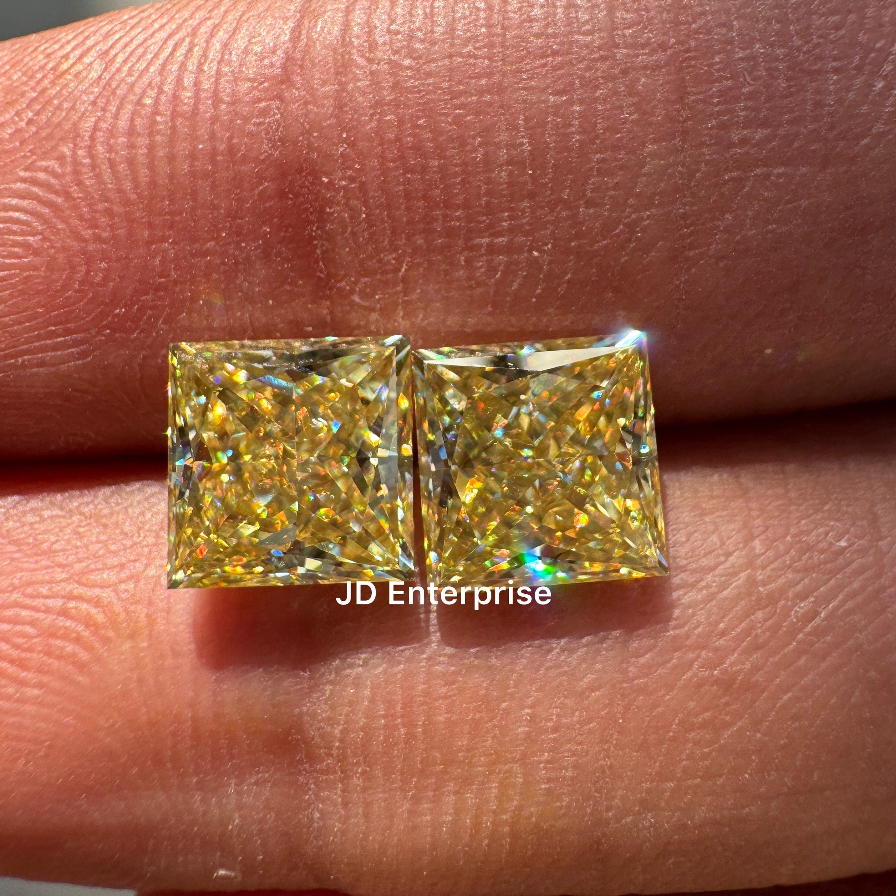 4.00TCW Princess Cut Pair Canary Yellow Moissanite, Fancy Shape Moissanite, Loose Moissanite for Custom Earring Engagement Ring or Pendant