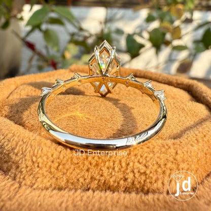 Dutch Marquise Cut 3.00 CT Colorless Moissanite Engagement Ring, Distance Pave Accent Wedding Ring, Claw Prongs, Comfort Fit Ring for Women