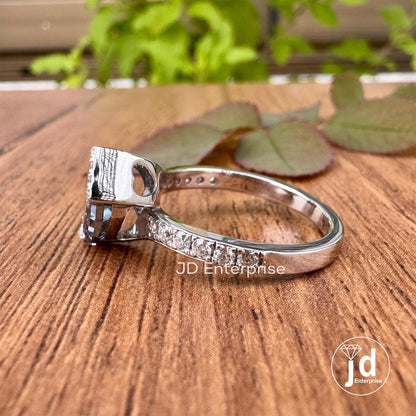 2.50 CT Royal Blue Radiant Cut Moissanite Engagement Ring, Half Halo Wedding Ring, Bypass Shank Anniversary Ring, Pave Set Bridal Ring