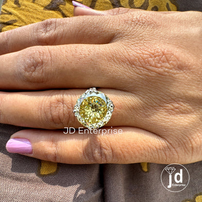 5.10 CT Antique Portuguese Cut Canary Yellow Moissanite Engagement Rin, Handmade Moissanite Wedding Gift Ring, Fish Tail Prong Promise Ring