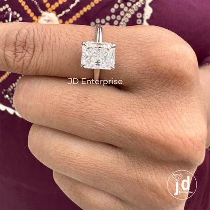2.50 TCW Radiant Cut Engagement Ring, Hidden Halo Engagement Ring, Solitaire Wedding Ring, Invisible Halo & Bridge Accent Ring, Propose Ring