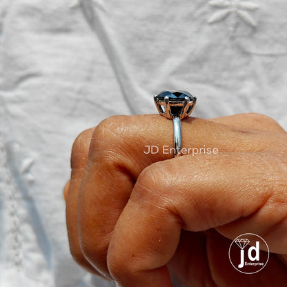 3.00 CT Round Cut Black Moissanite Engagement Ring, Promise Ring, Minimalist Ring for Women, Solitaire Wedding Ring, Anniversary Gift Ring
