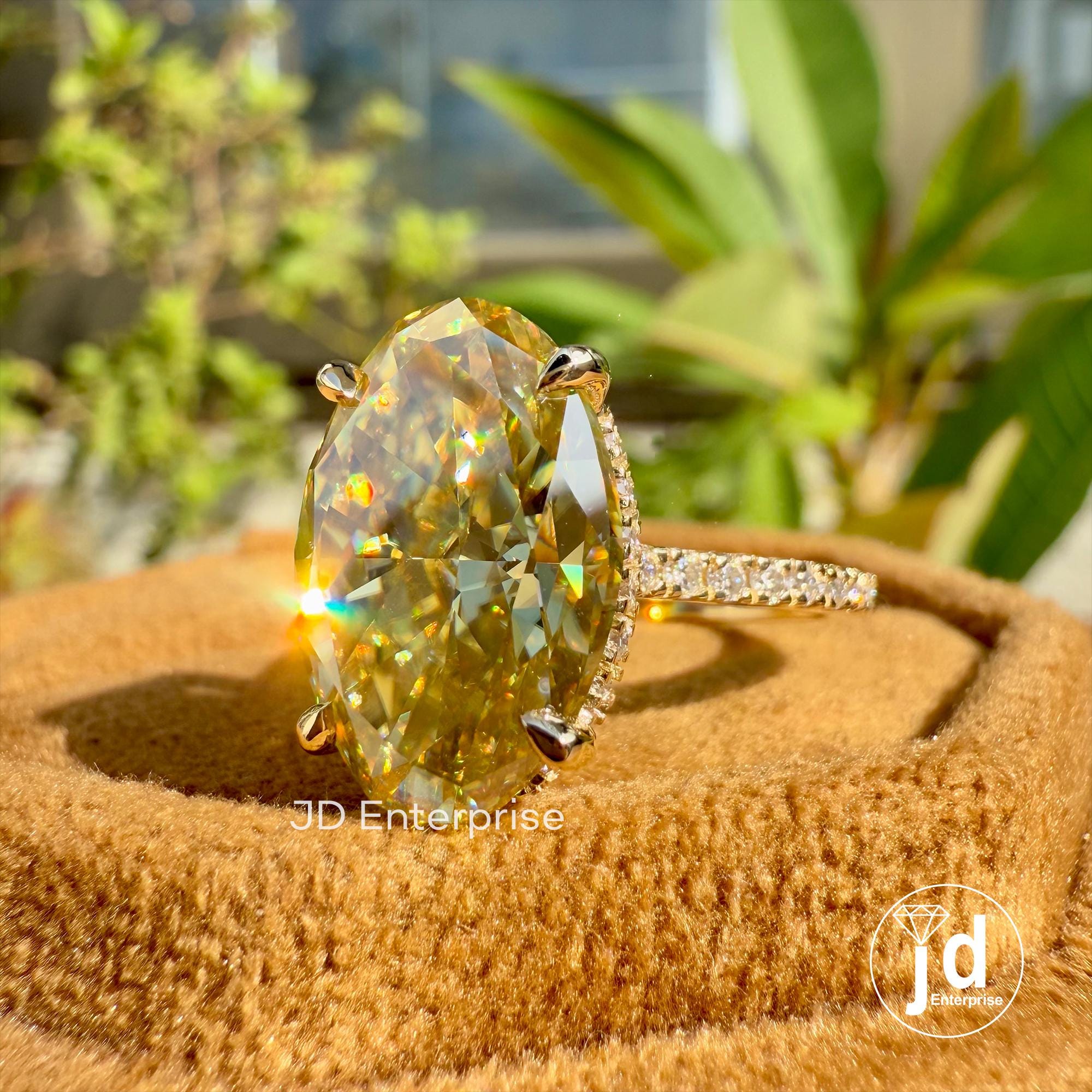 Oval Cut Canary Yellow Moissanite Engagement Ring, Hidden Halo Ring, Wedding Ring, 3/4 Pave Set Bespoken Ring, Anniversary Ring, Bridal Ring