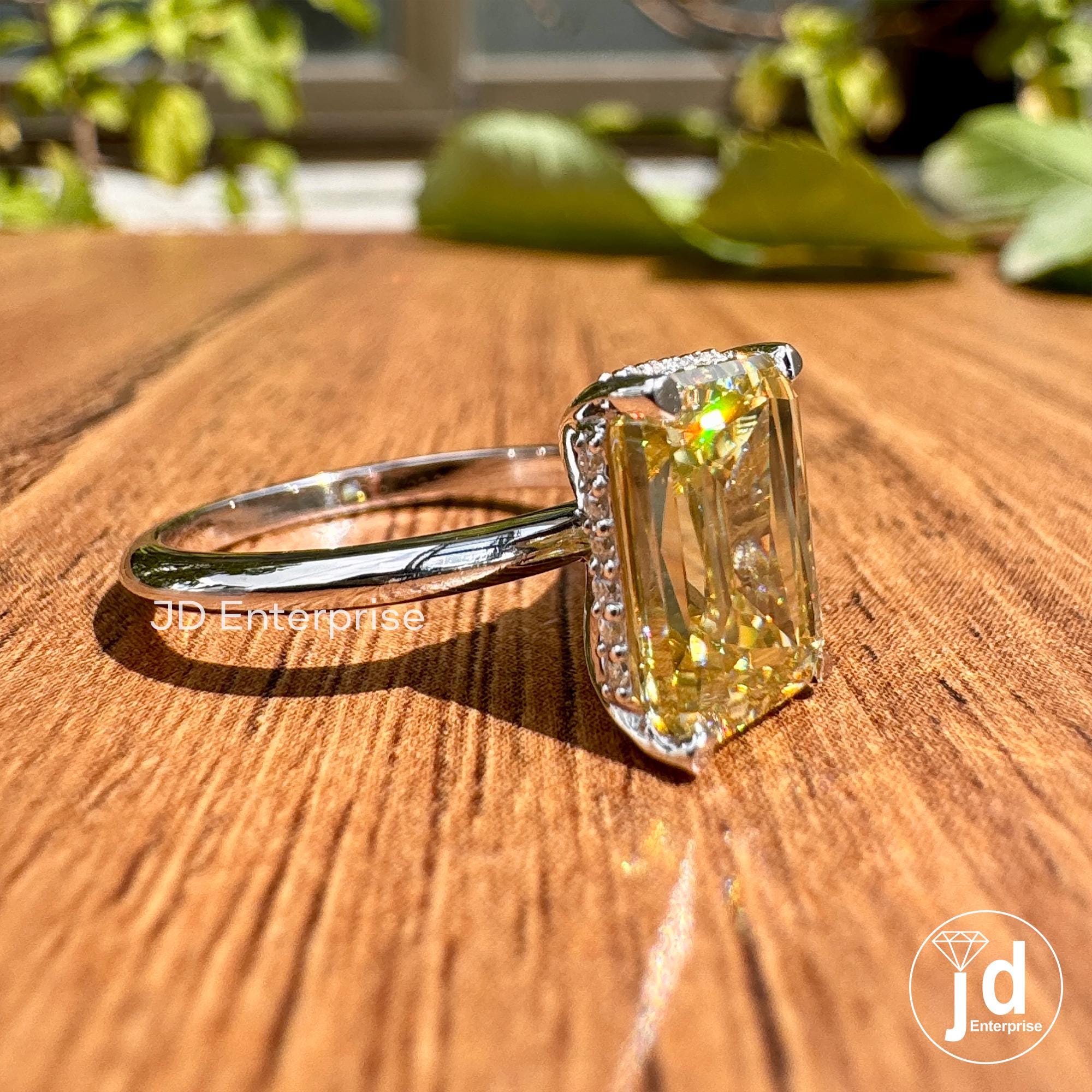 Hidden Halo Engagement Ring, 3.25 CT Canary Yellow Criss Cut Moissanite Wedding Ring, Cathedral Set Engagement Ring, Anniversary Gift Ring