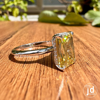 Hidden Halo Engagement Ring, 3.25 CT Canary Yellow Criss Cut Moissanite Wedding Ring, Cathedral Set Engagement Ring, Anniversary Gift Ring