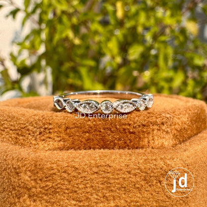 Art Deco Wedding Band, Half Eternity Band, Vintage Style Moissanite Band, Stacking Ring, Milgrain Band, Matching Anniversary Promise ring