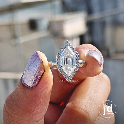 Step Cut Dutch Marquise Moissanite Engagement Ring, Halo Wedding Ring, Claw Prongs, Proposal Ring, Bridesmaid Ring, Anniversary Gifts Ring