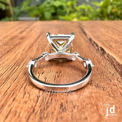 5.35 CT Princess Cut Canary Yellow Moissanite Engagement Ring, Anniversary Gift Ring for Her, Distance Pave Wedding Ring, Best Proposal Ring