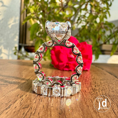 10.23 CT Large Radiant Cut Moissanite Engagement Ring, Celebrity Style Wedding Ring Set, Hidden Halo Bridal Ring Set, Bar Set Eternity Band