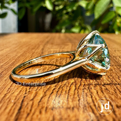 7.60CT Antique Portuguese Cut Blue Moissanite Engagement Ring, Solitaire Wedding Ring for Gift, 6 Prongs 14k Yellow Gold Anniversary Ring