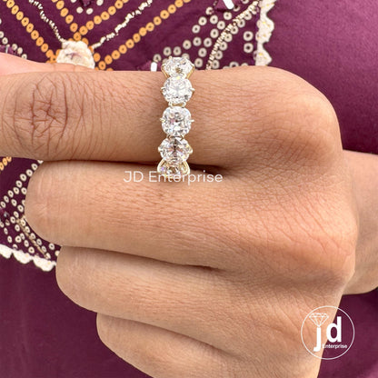 5.00TCW Old Mine Cushion Moissanite Engagement Ring, Old Mine Moissanite Five Stone Wedding Band, Vintage Style Yellow Gold Anniversary Ring