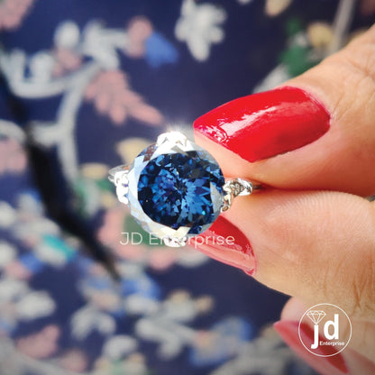 5.10 CT Portuguese Cut Dark Blue Moissanite Ring, Engagement Ring, Wedding Ring, Solitaire Ring, White/Yellow/Rose Gold, Anniversary Ring